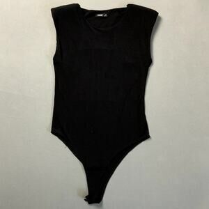 FEMME One Piece Women's‎ Bodysuit Medium Shoulder Pads Black Closet Basics